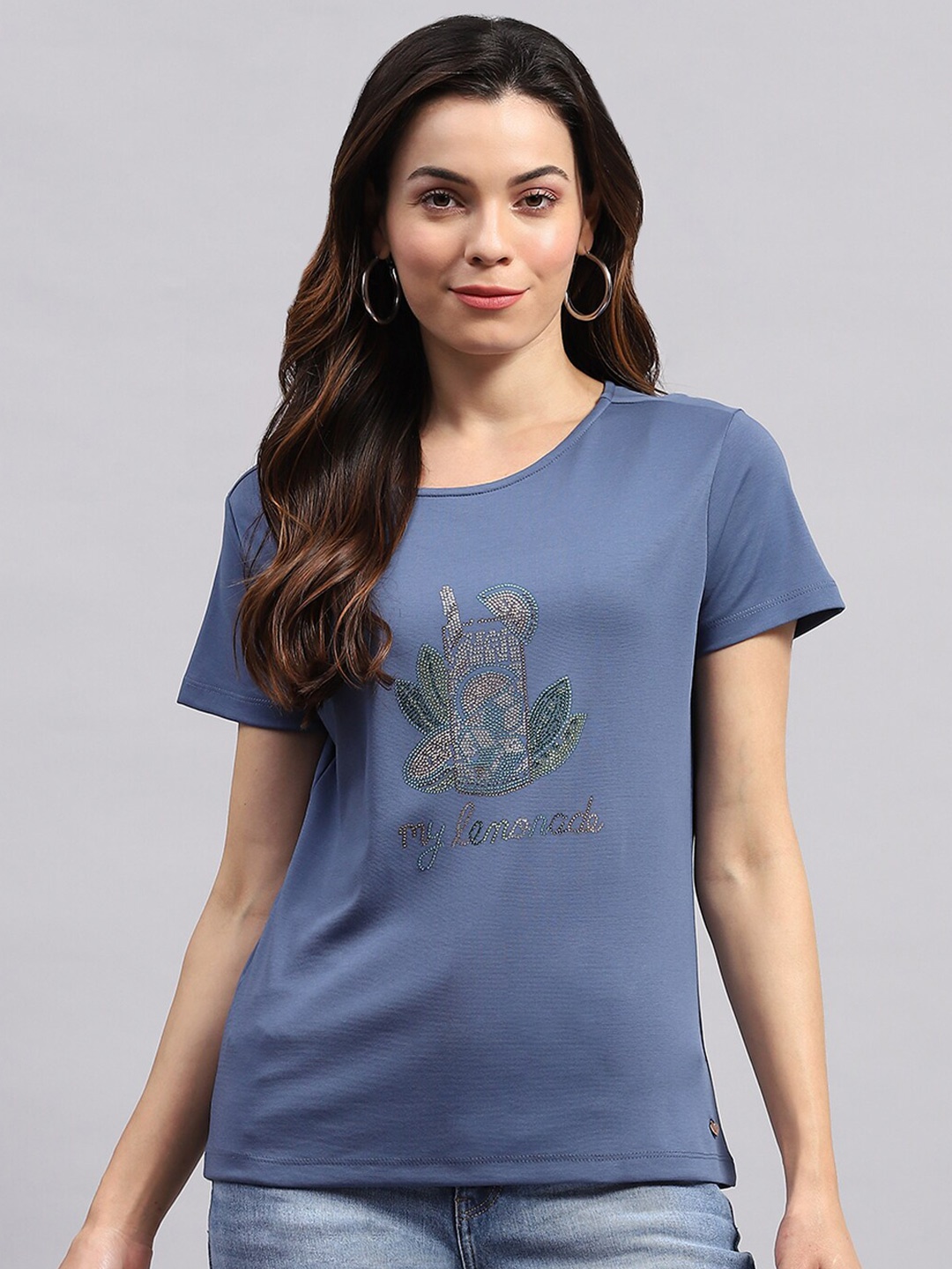 

Monte Carlo Graphic Printed Round Neck Short Sleeves Top, Teal