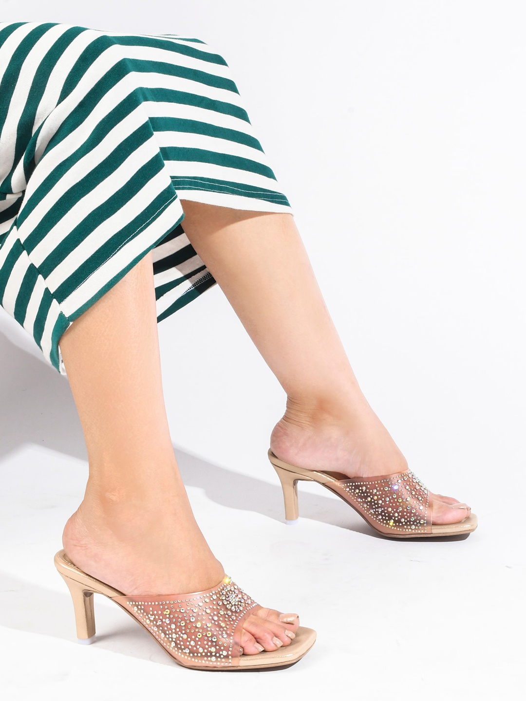 

SHUZ TOUCH Embellished Slim Heels, Rose gold