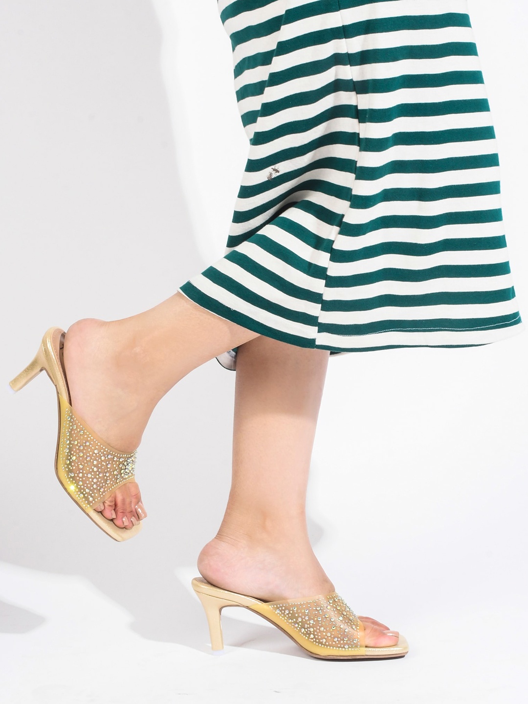 

SHUZ TOUCH Embellished Block Heels, Gold