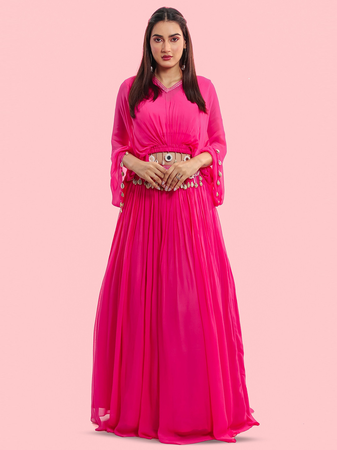 

ALIYANA Mirror Work Ready to Wear Lehenga Choli, Pink