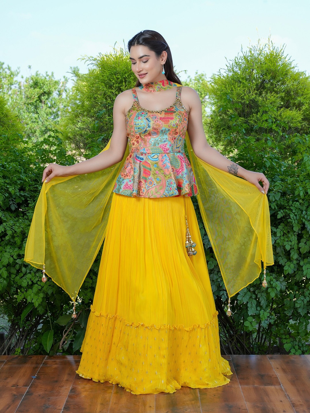 

ALIYANA Printed Ready to Wear Lehenga & Blouse With Dupatta, Yellow