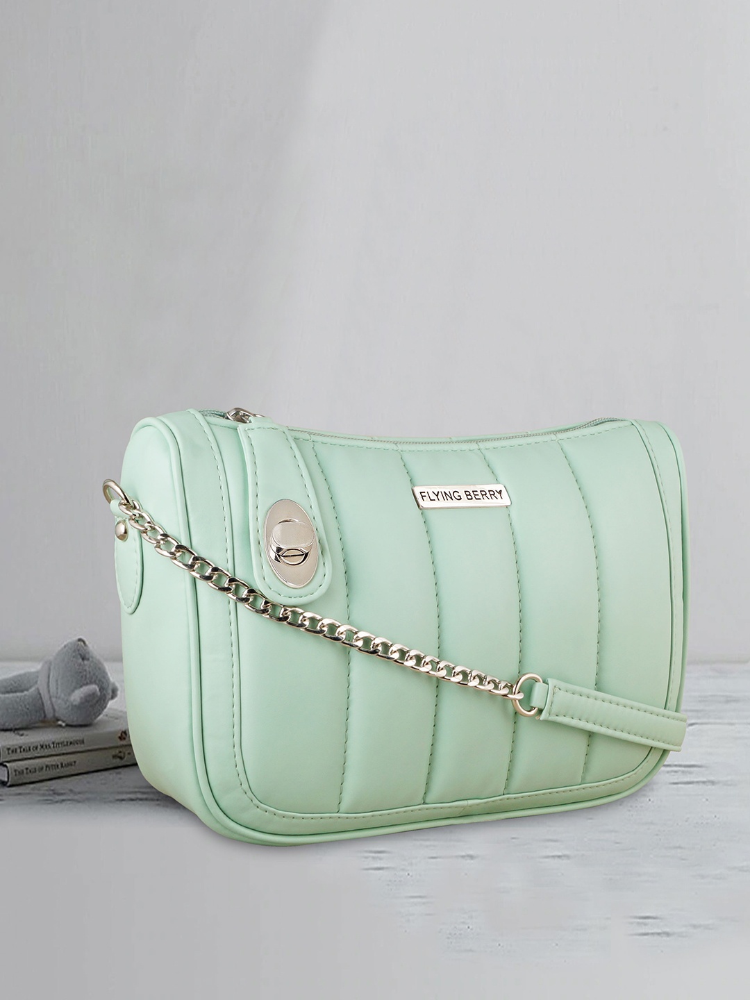 

FLYING BERRY Textured Structured Sling Bag, Turquoise blue