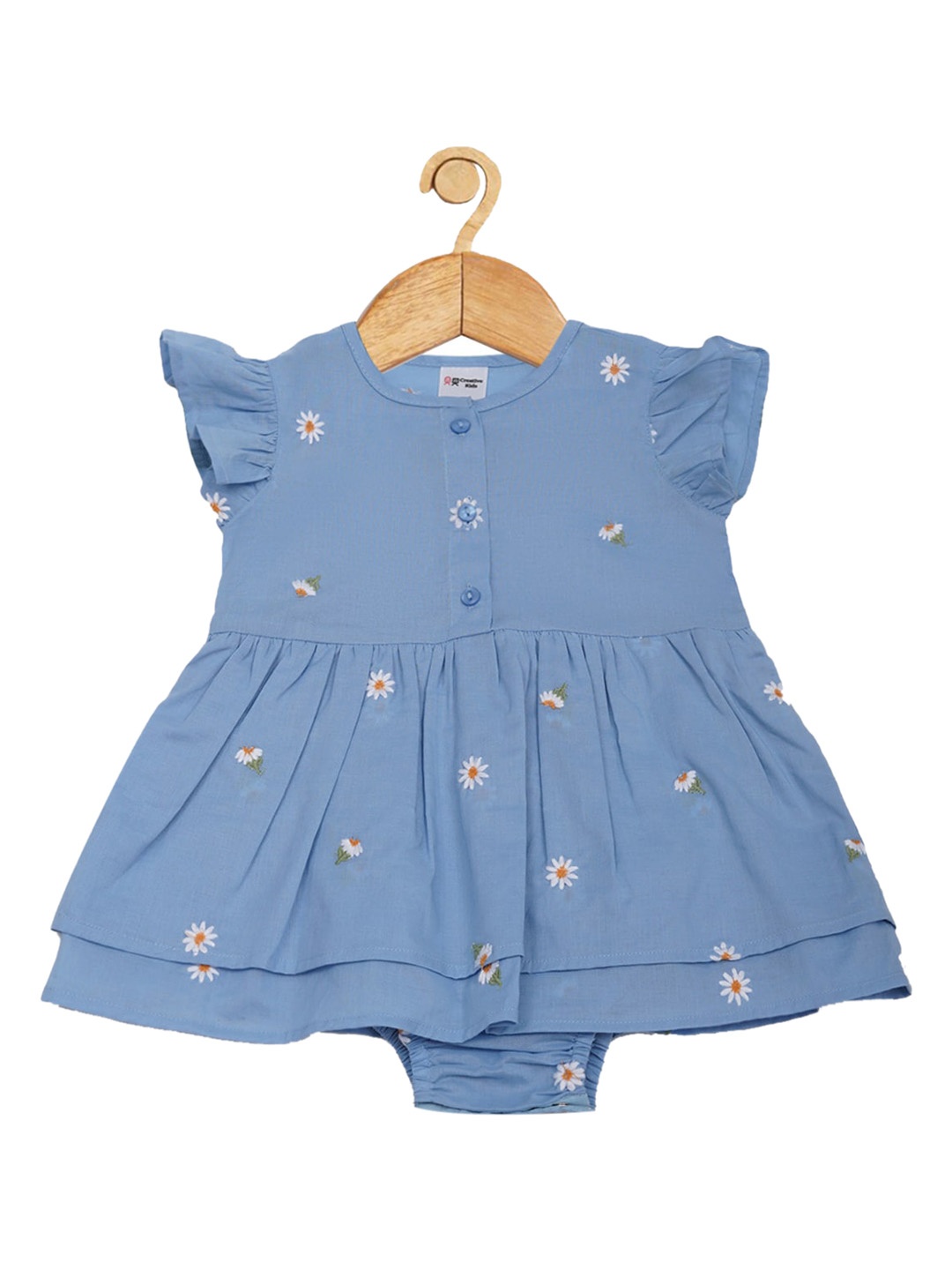 

Creative Kids Infant Girls Floral Embroidered Cotton Bodysuit, Blue