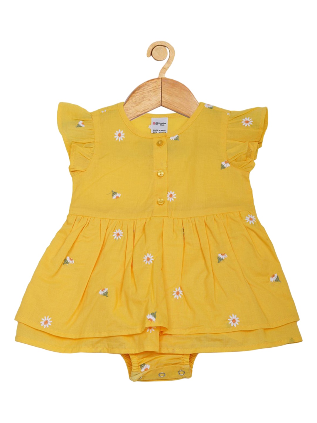 

Creative Kids Infant Girls Floral Embroidered Cotton Bodysuit, Yellow