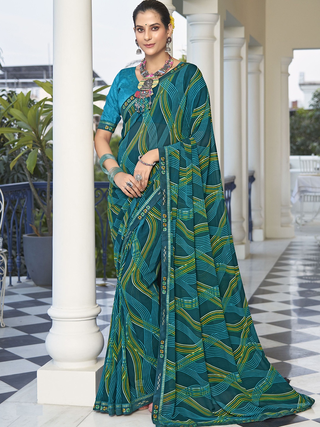 

VIRICA Pure Georgette Designer Leheriya Saree, Teal