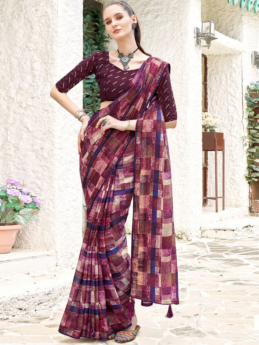 

VIRICA Pure Georgette Saree, Purple