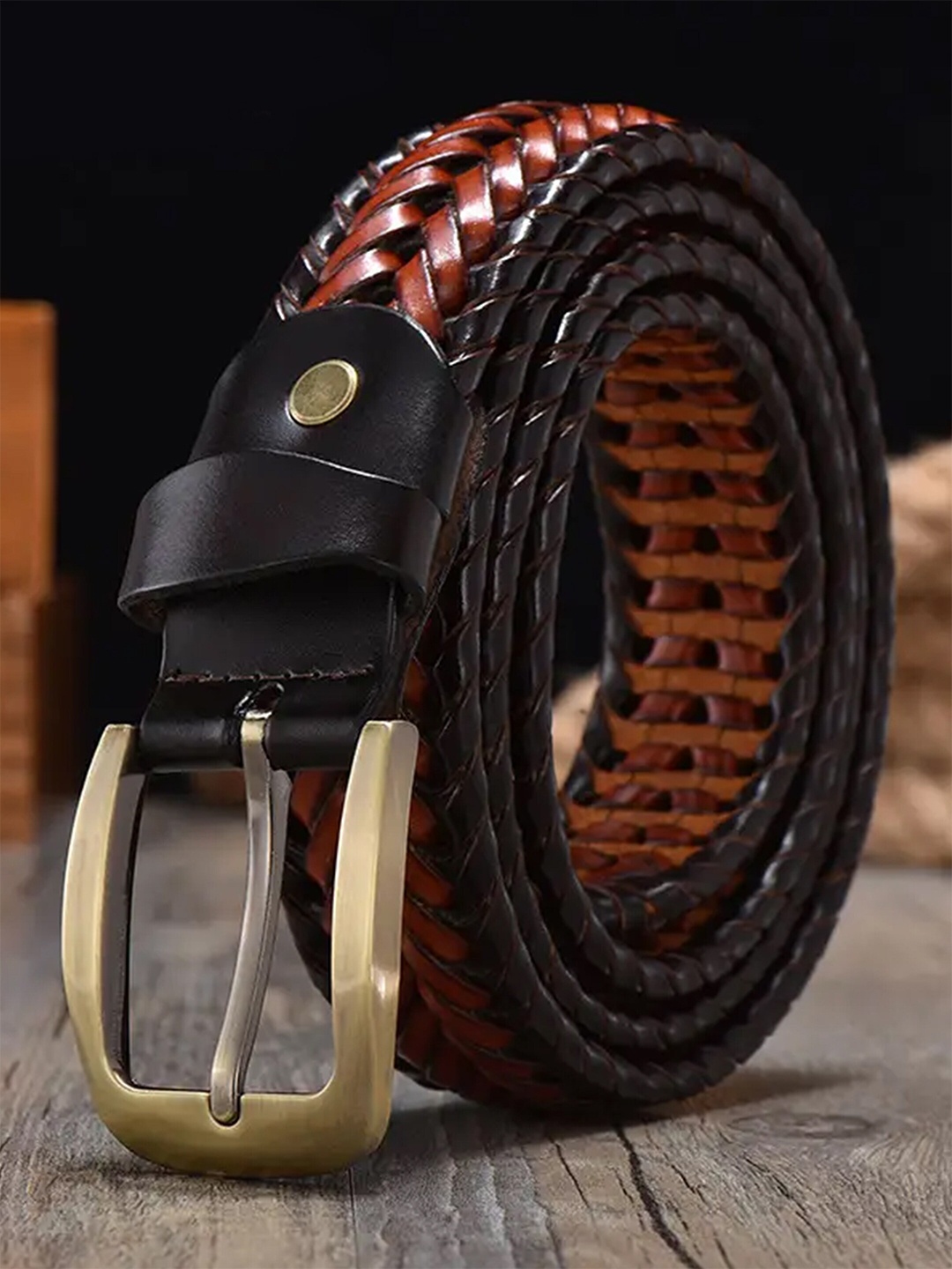 

REDHORNS Men Braided Wide Leather Belt, Brown