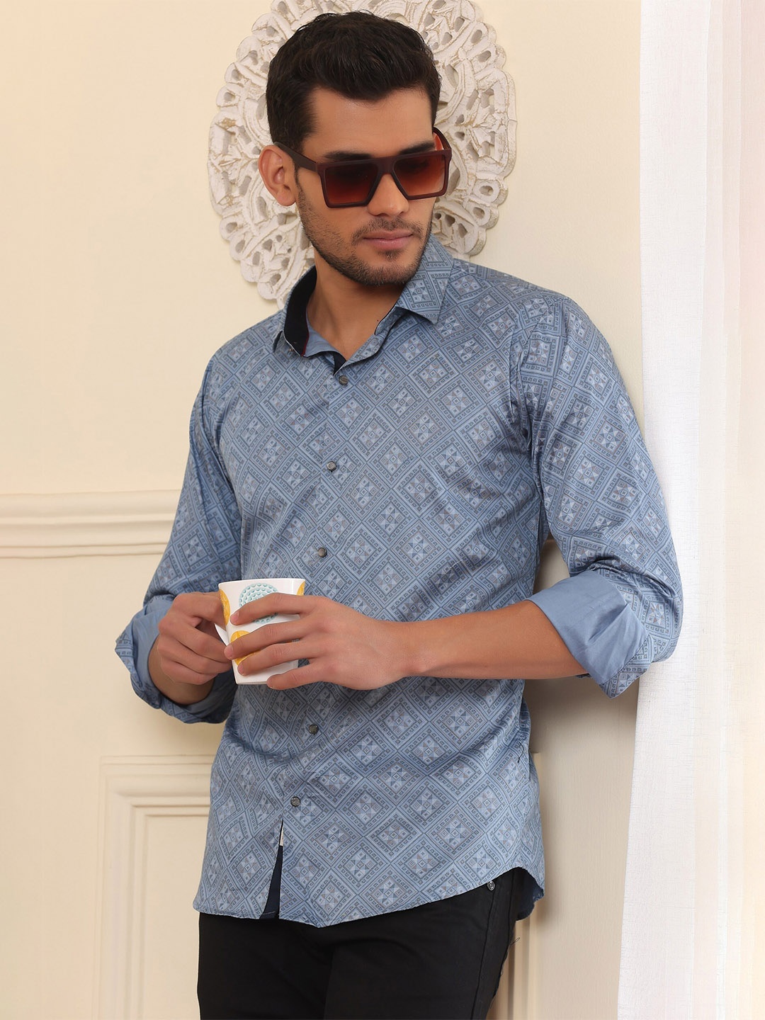 

FILO HEVIS Classic Printed Cotton Casual Shirt, Blue