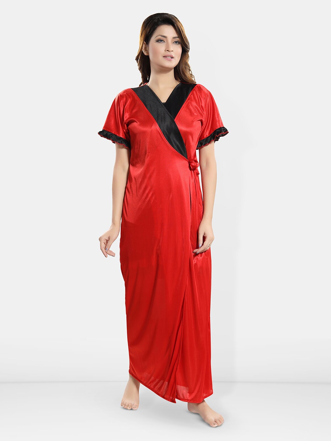 

Be You Satin Maxi Wrap Nightdress, Red
