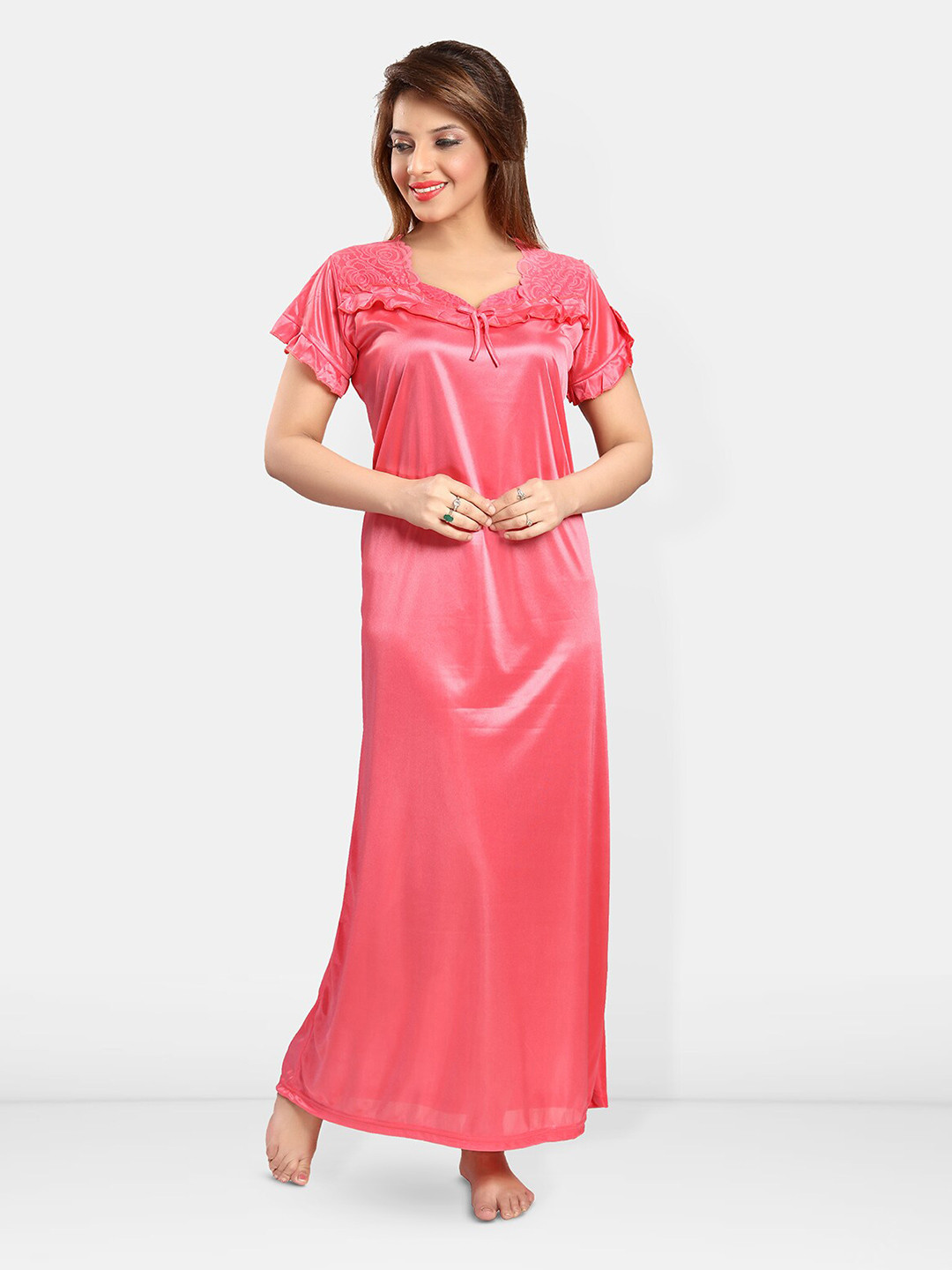 

Be You V-Neck Satin Maxi Sweat Nightdress, Peach