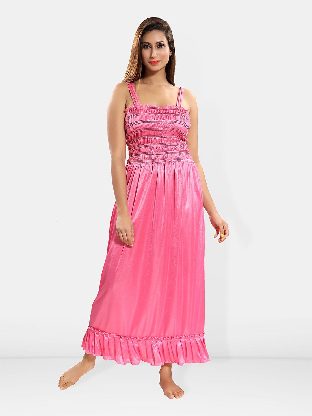 

Be You Self Design Shoulder Strap Satin Nightdress, Pink