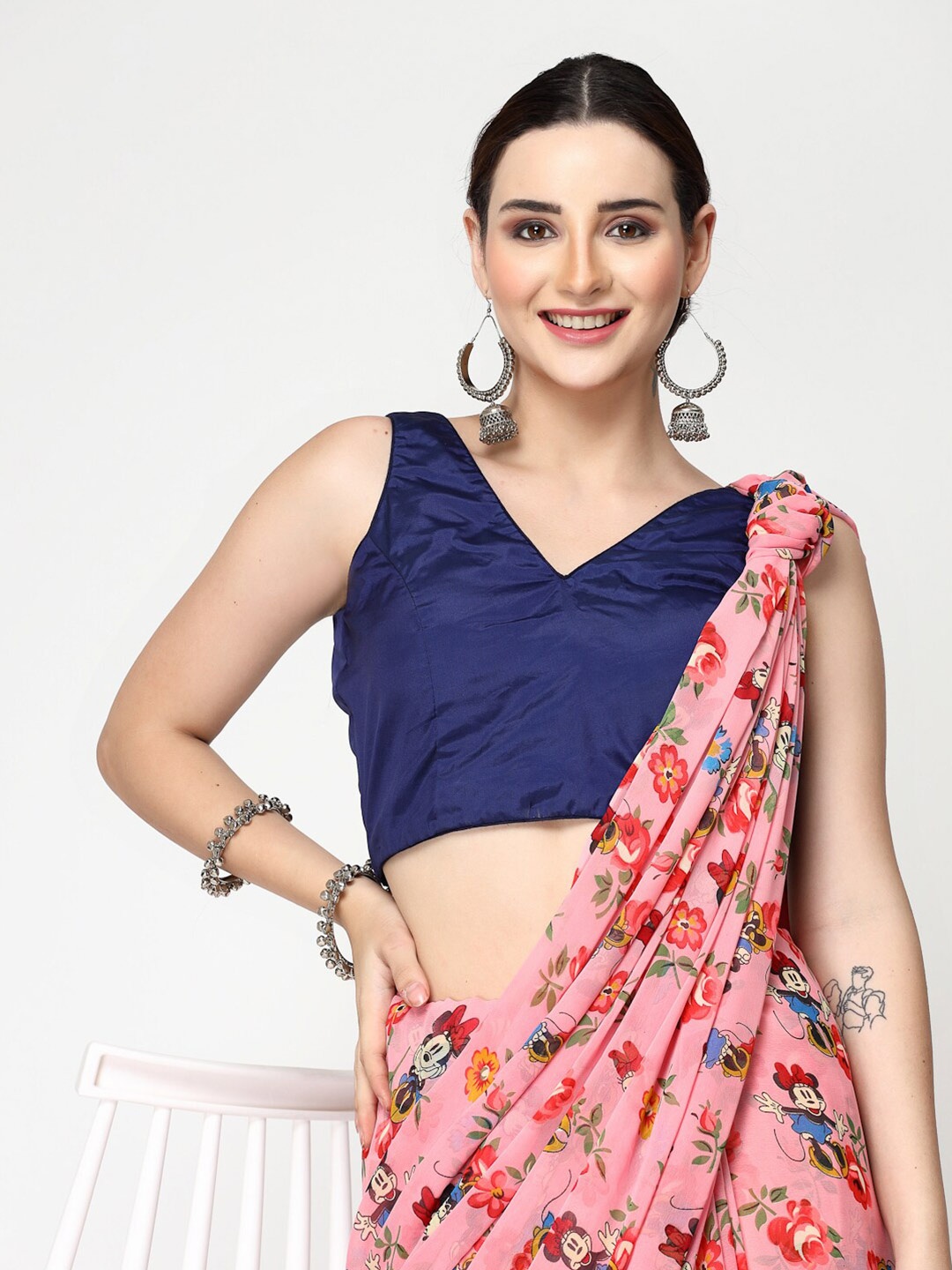 

ISHQY Floral Pure Georgette Saree, Pink