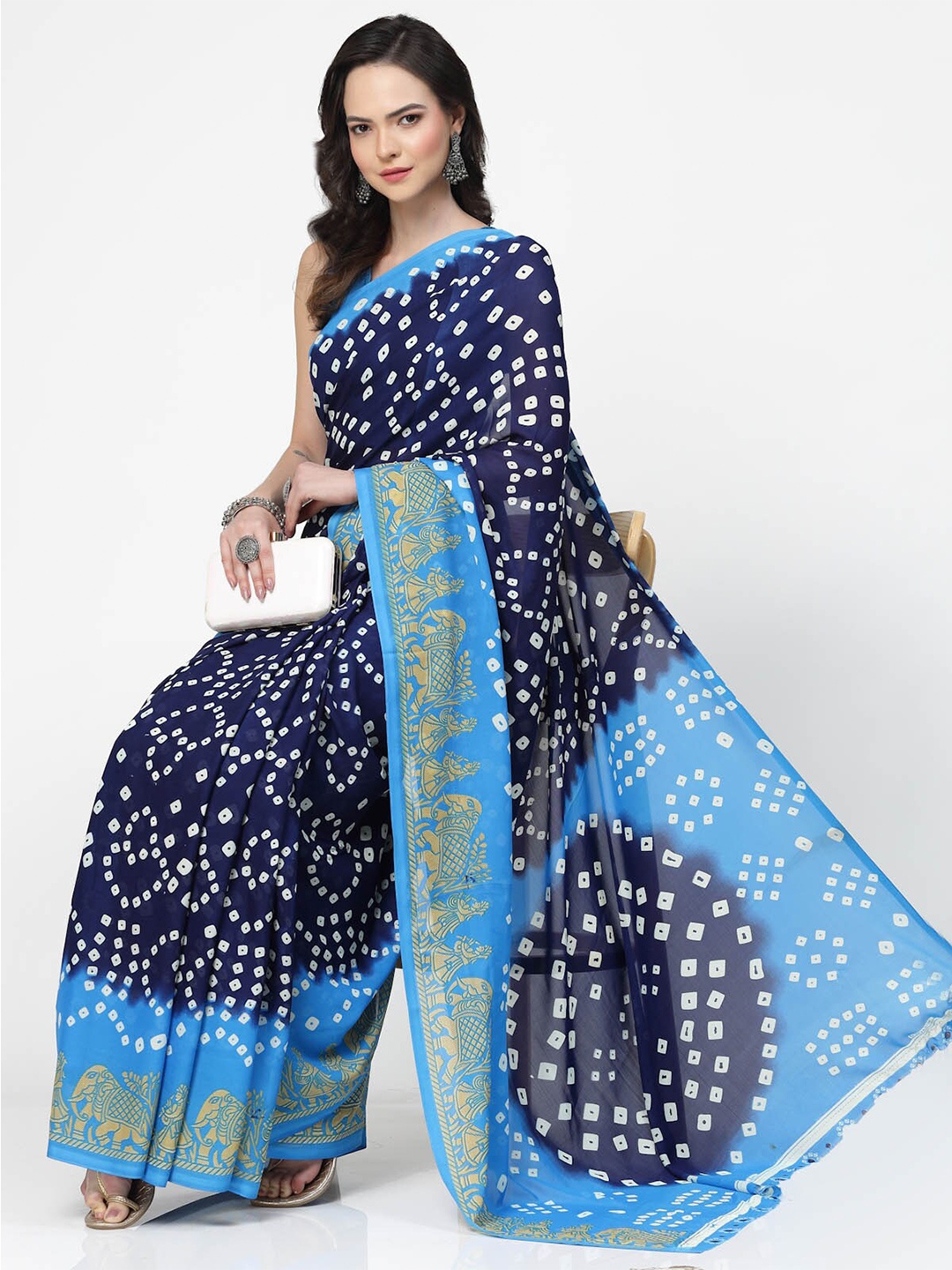 

ISHQY Bandhani Pure Georgette Saree, Blue