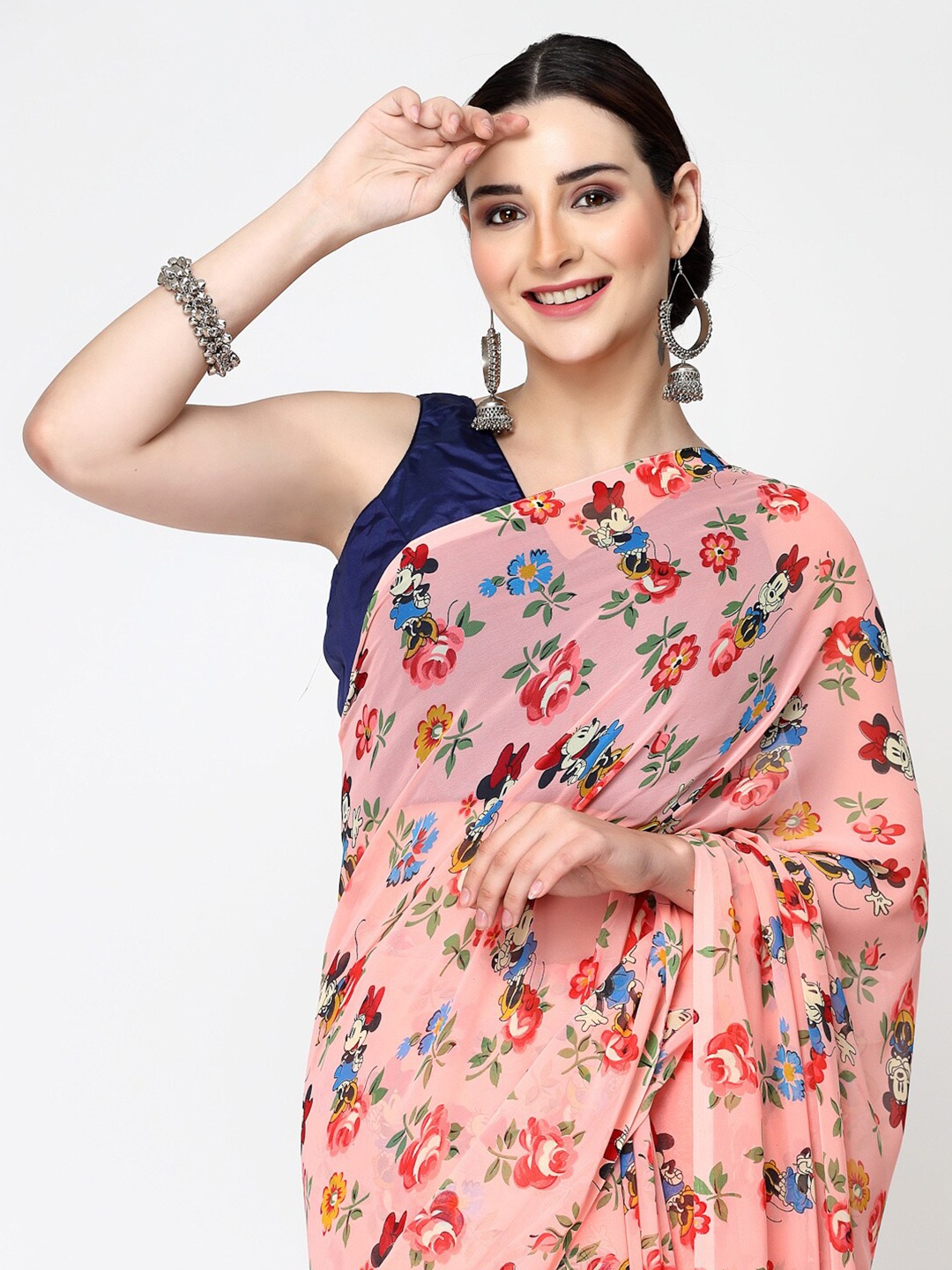 

ISHQY Floral Pure Georgette Saree, Pink