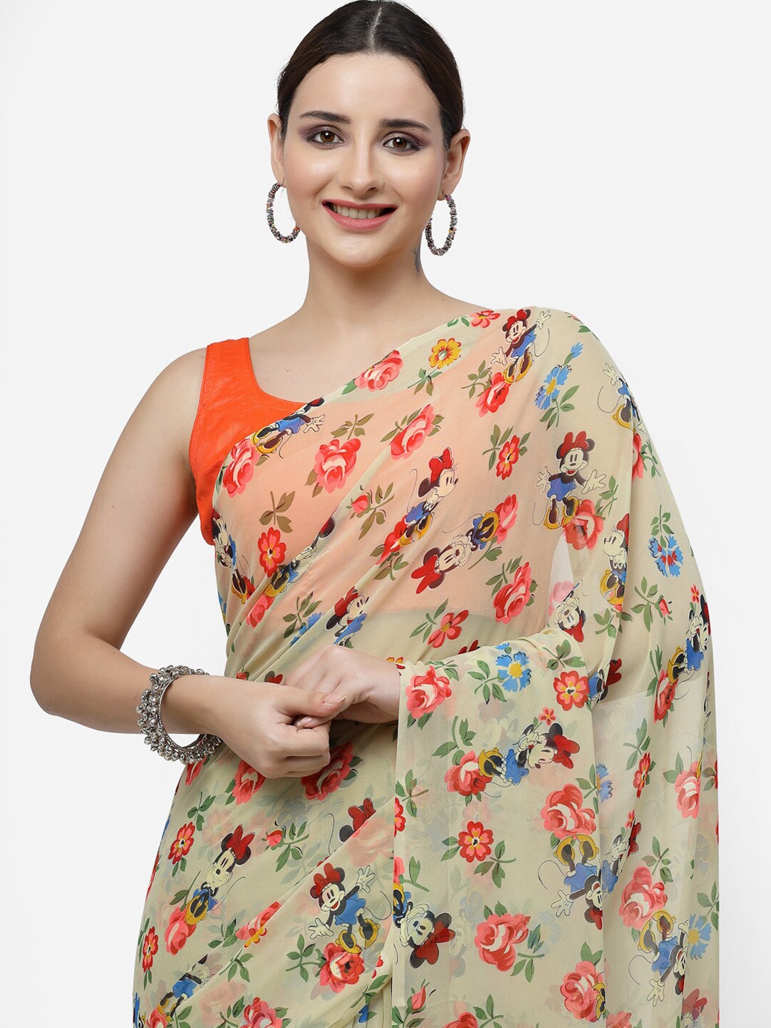 

ISHQY Floral Pure Georgette Saree, Grey