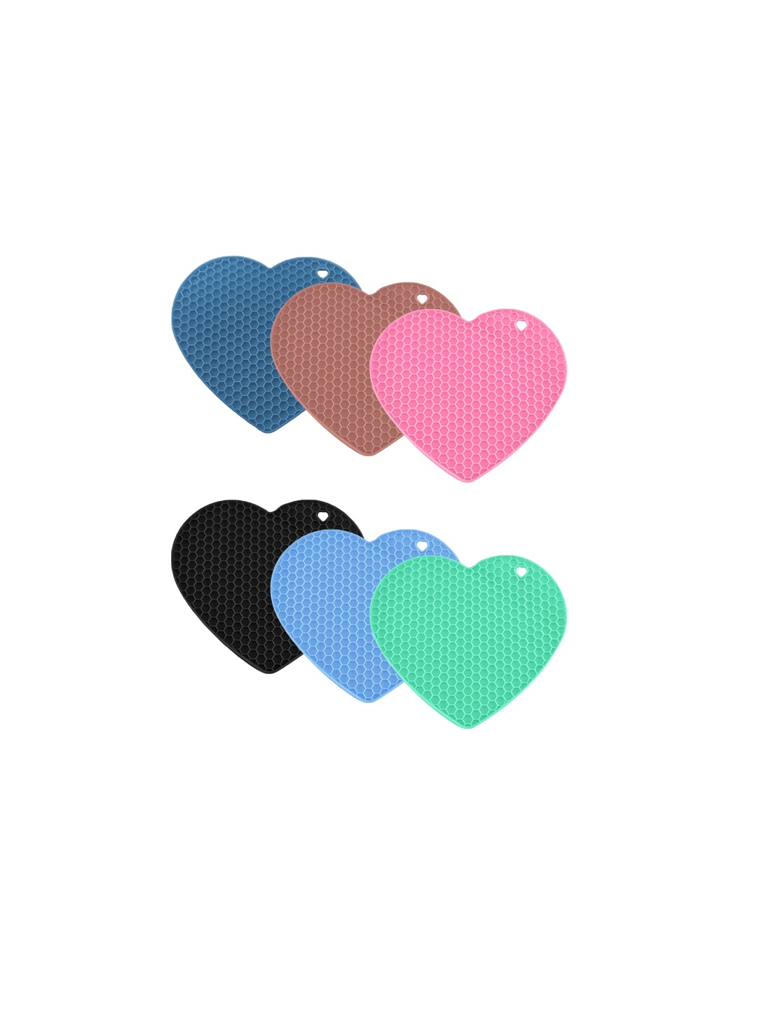 

P-Plus International 6-Pcs Black & Blue Textured Heart-Shaped Heatproof Trivets