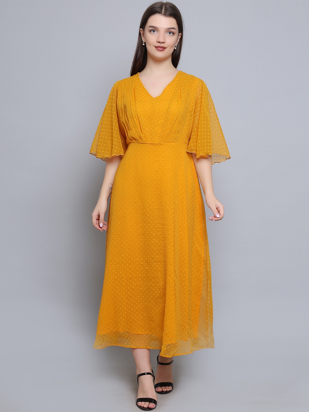 

Baawri V-Neck Flared Sleeve Georgette Maxi Dress, Yellow