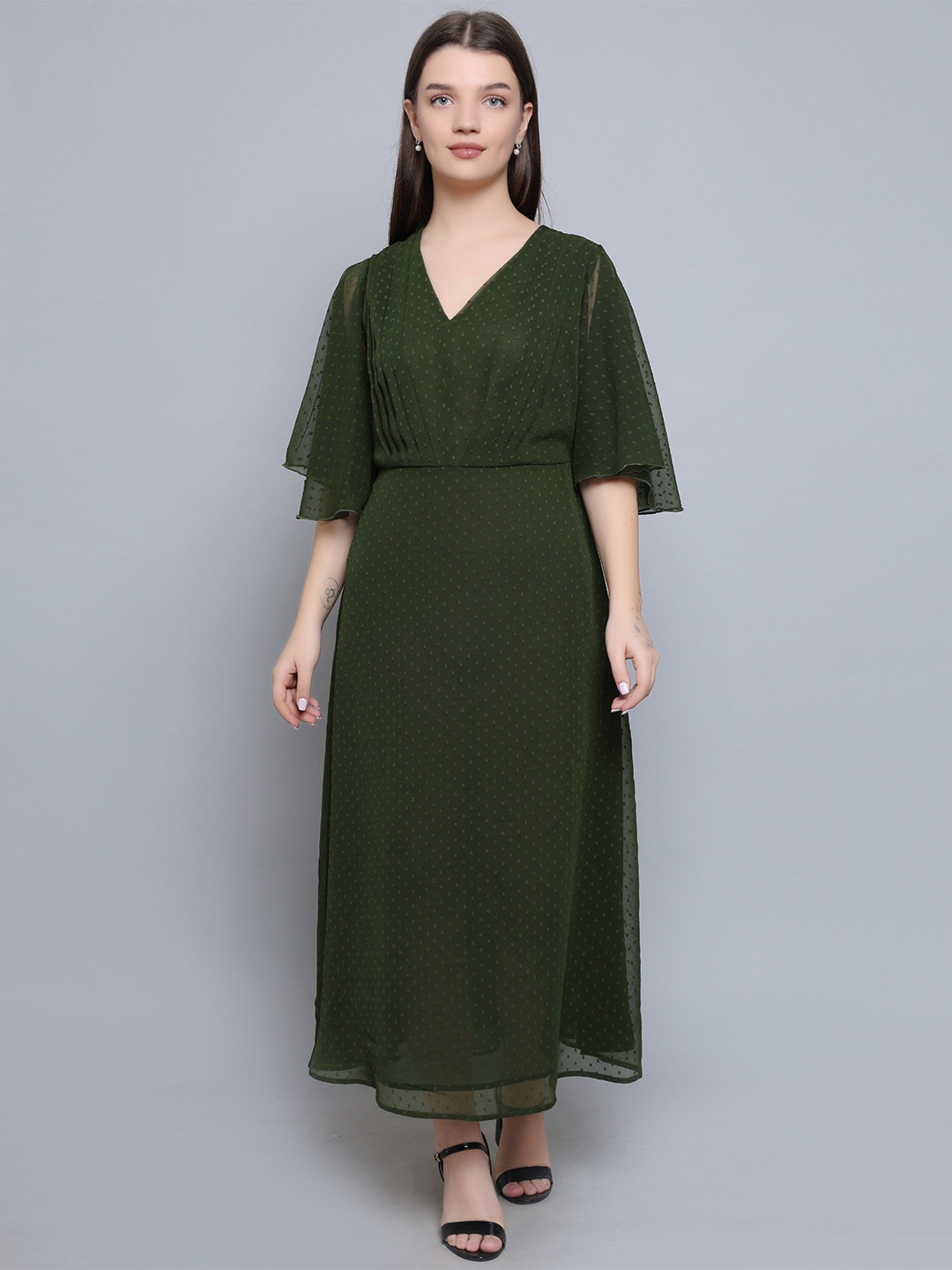 

Baawri Flared Sleeve Georgette A-Line Dress, Green