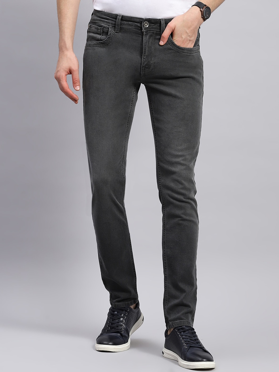 

Monte Carlo Men Skinny Fit Clean Look Jeans, Grey