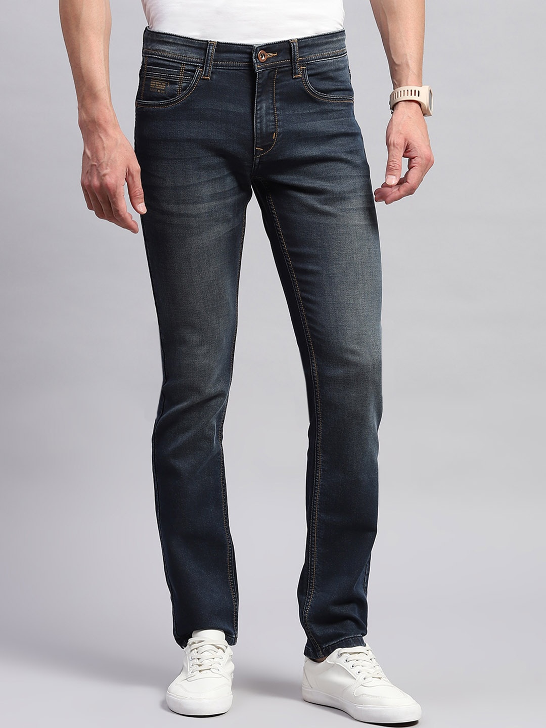 

Monte Carlo Men Slim Fit Heavy Fade Cotton Jeans, Blue