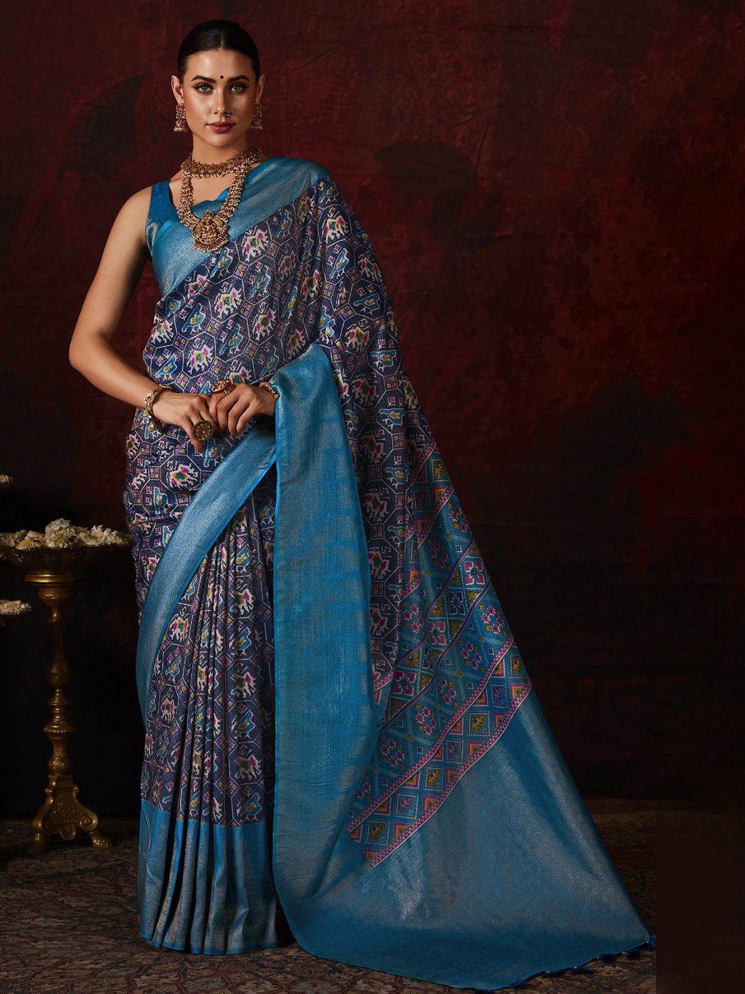 

MySilkLove Ethnic Motifs Zari Silk Blend Banarasi Saree, Blue