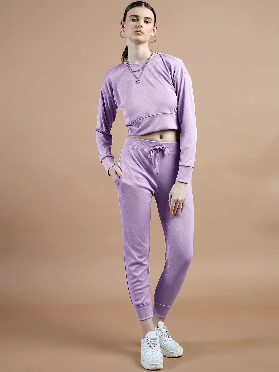 

The Roadster Lifestyle Co. Crop Sweatshirt & Joggers Co-Ords, Lavender