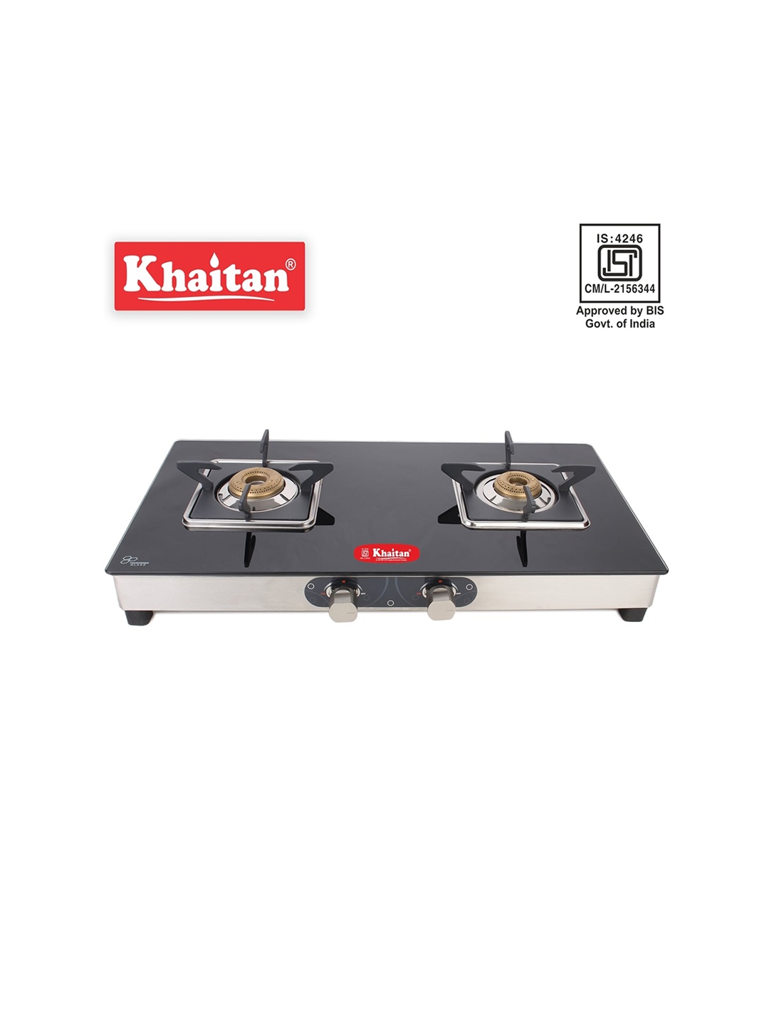 

Khaitan Crysta Toughened Glass 2 Burner Manual Gas Stove, Black