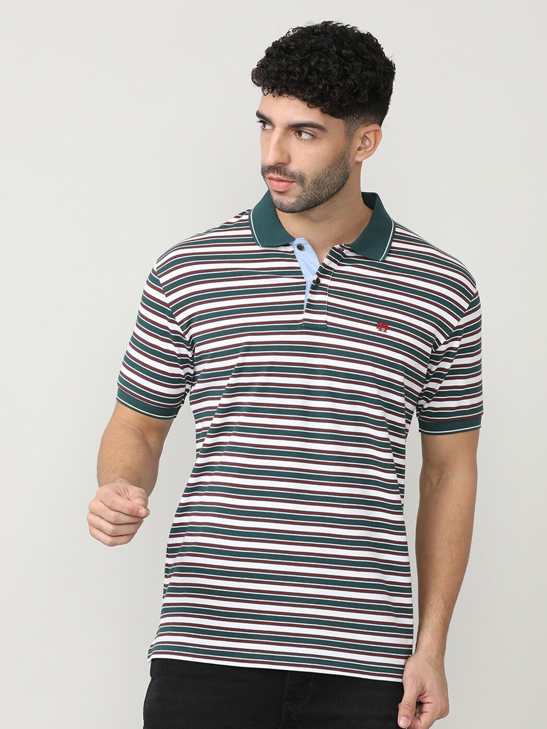 

DRAGON HILL Striped Polo Collar Cotton Slim Fit T-shirt, Green