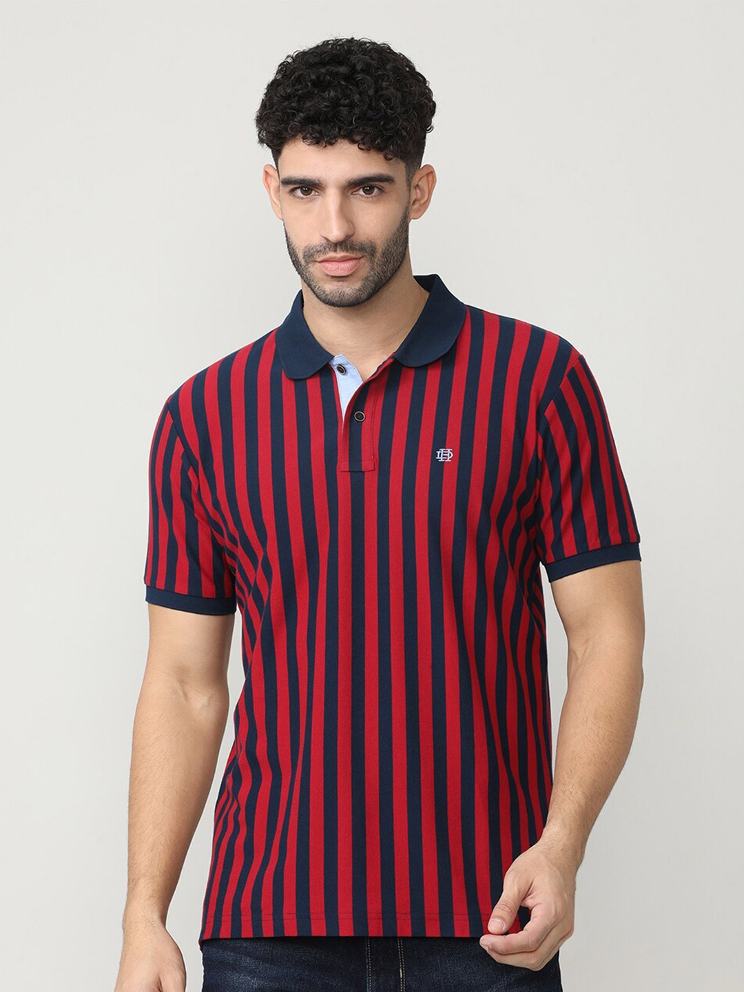 

DRAGON HILL Striped Polo Collar Slim Fit Cotton T-shirt, Red