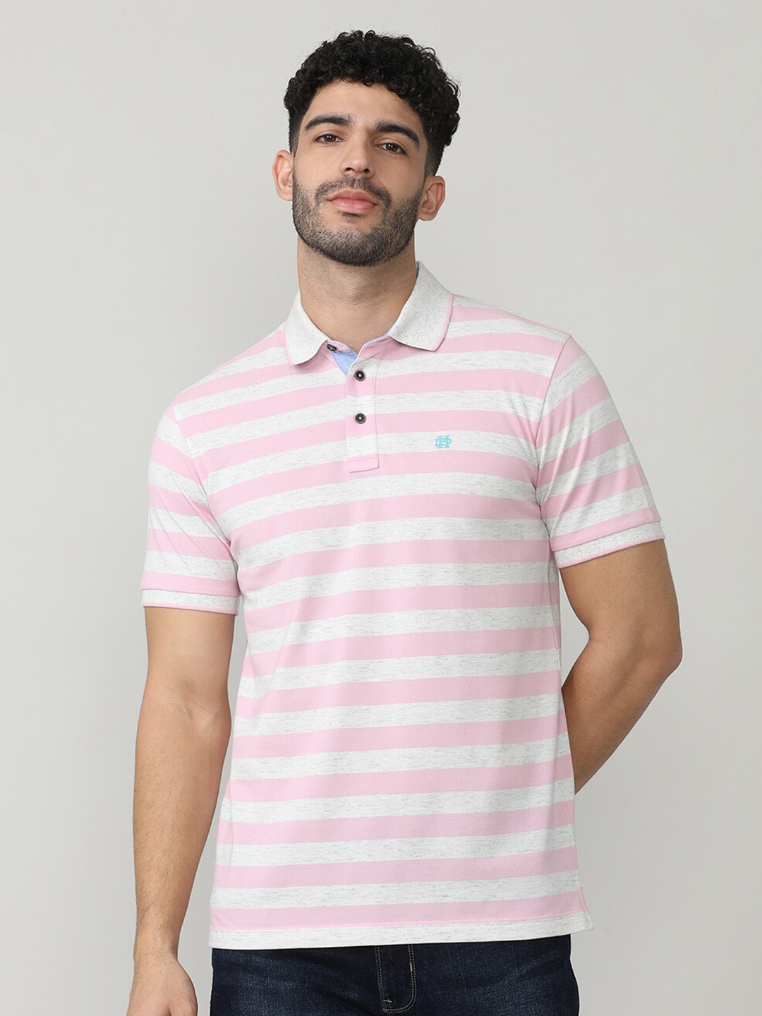 

DRAGON HILL Striped Polo Collar Cotton Slim Fit T-shirt, Pink