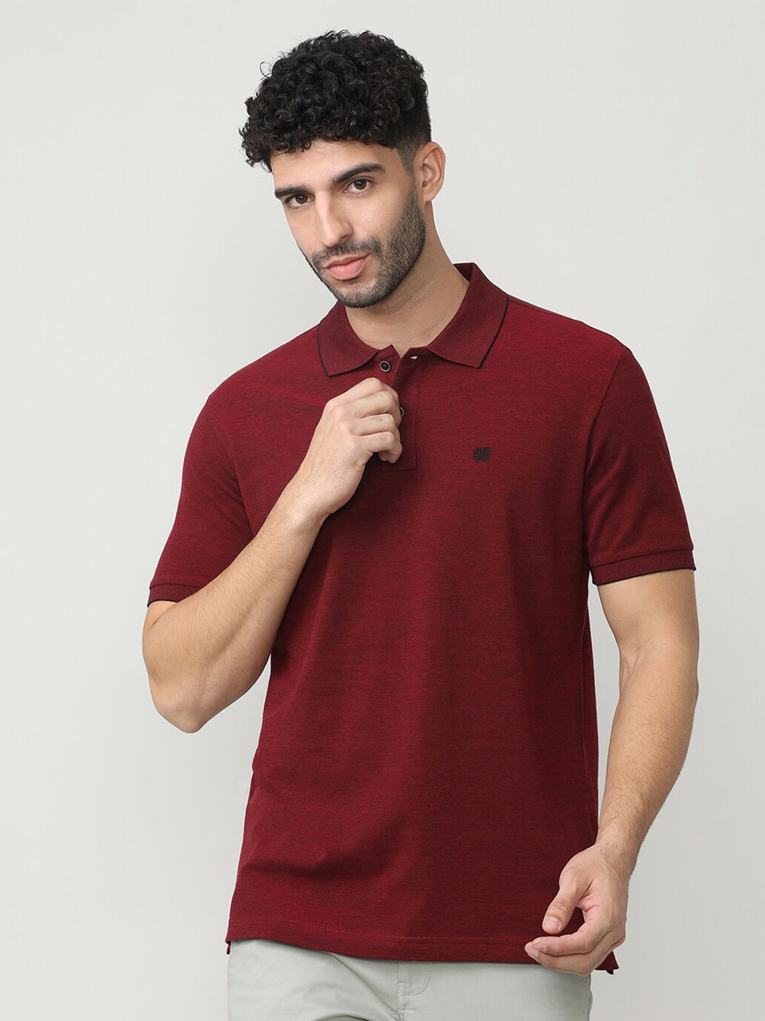 

DRAGON HILL Polo Collar Short Sleeves Slim Fit Cotton T-shirt, Red