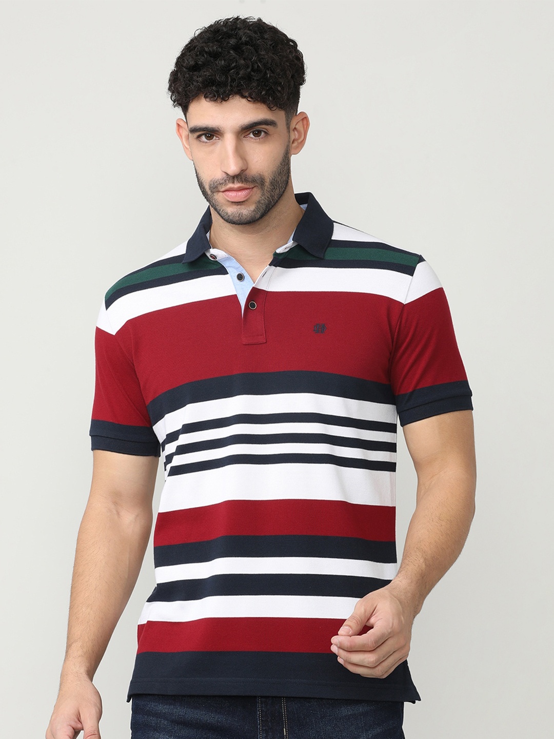 

DRAGON HILL Striped Polo Collar Slim Fit Cotton T-shirt, Maroon