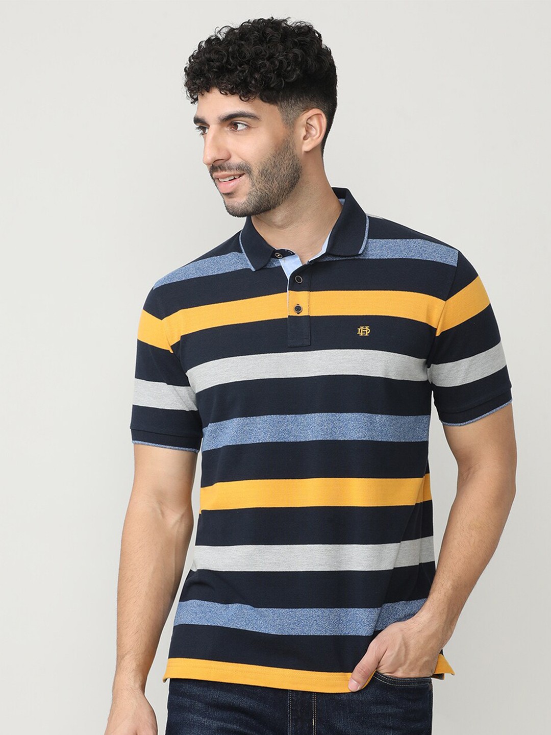 

DRAGON HILL Slim Fit Striped Polo Collar Cotton T-shirt, Blue