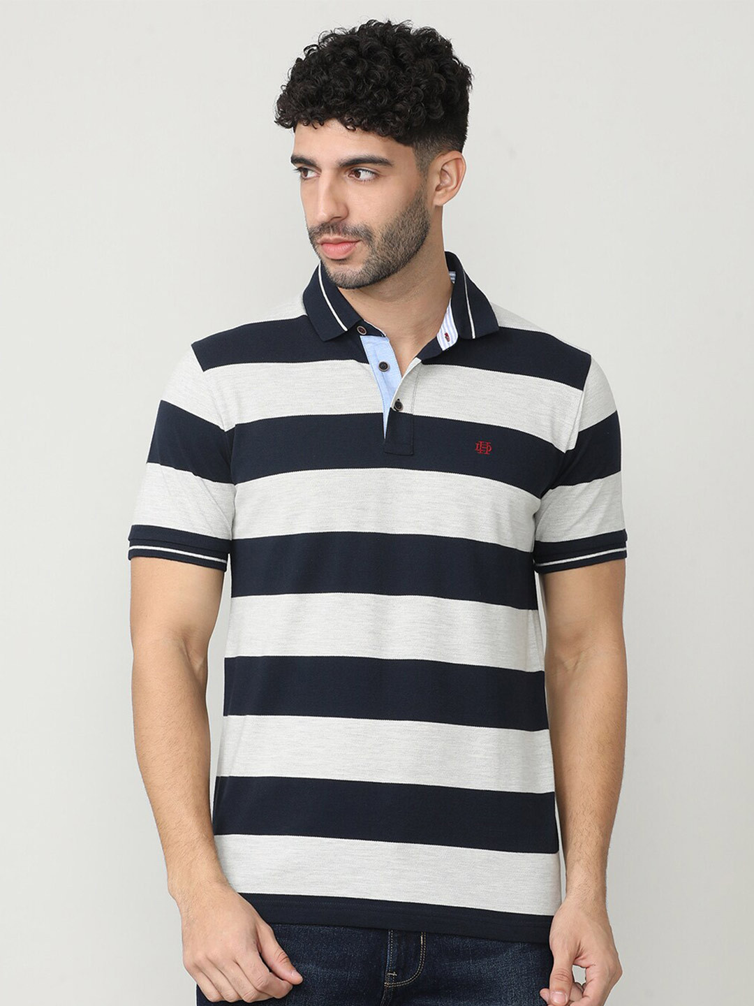 

DRAGON HILL Striped Polo Collar Slim Fit Cotton T-shirt, Black