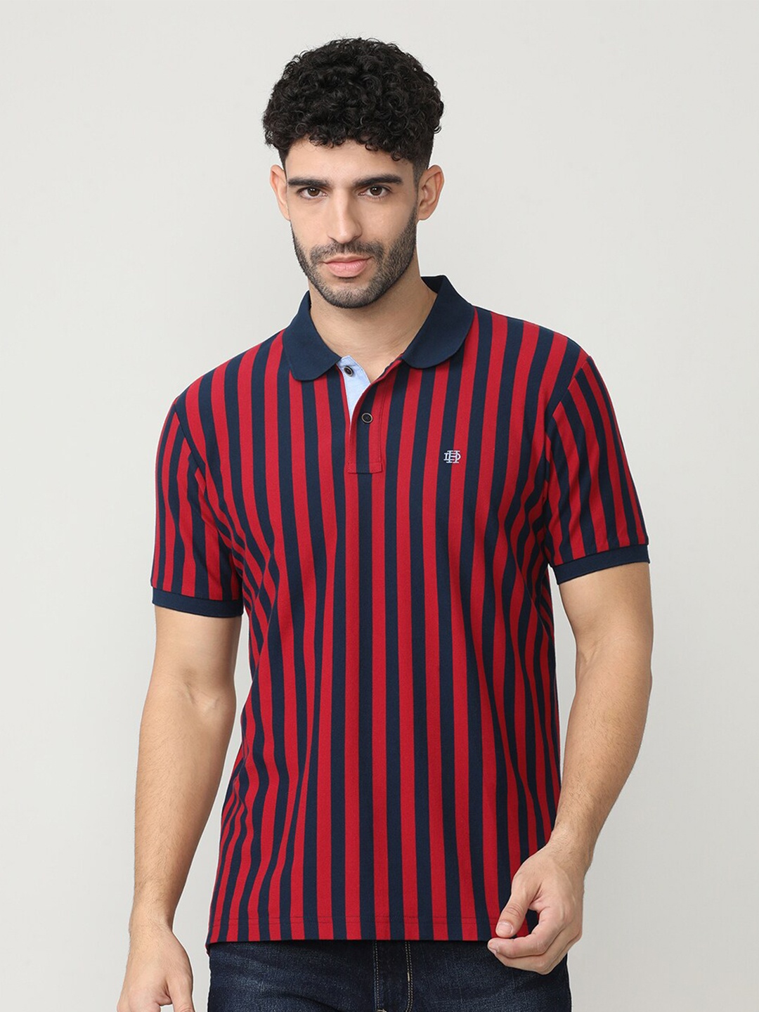 

DRAGON HILL Striped Polo Collar Cotton Slim Fit T-shirt, Red