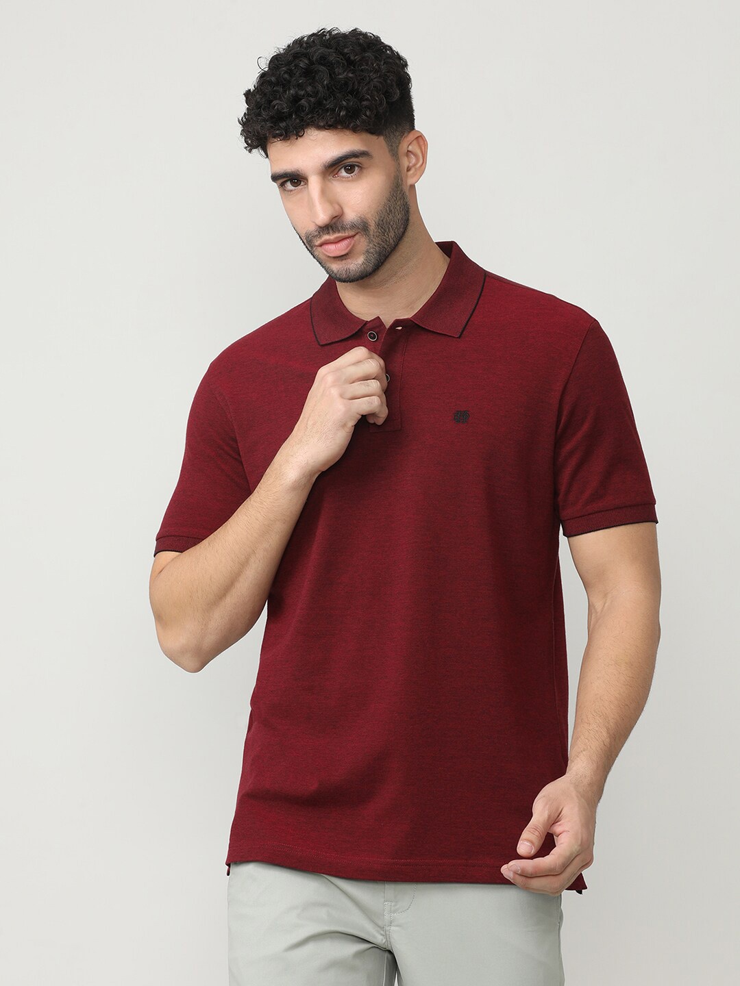 

DRAGON HILL Polo Collar Cotton Slim Fit T-shirt, Red