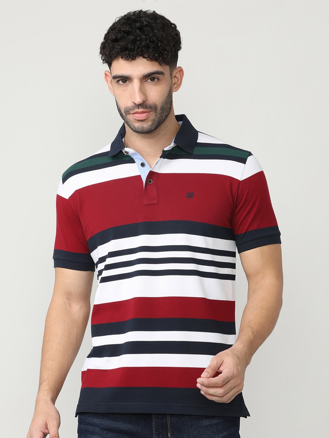 

DRAGON HILL Striped Polo Collar Slim Fit T-shirt, White