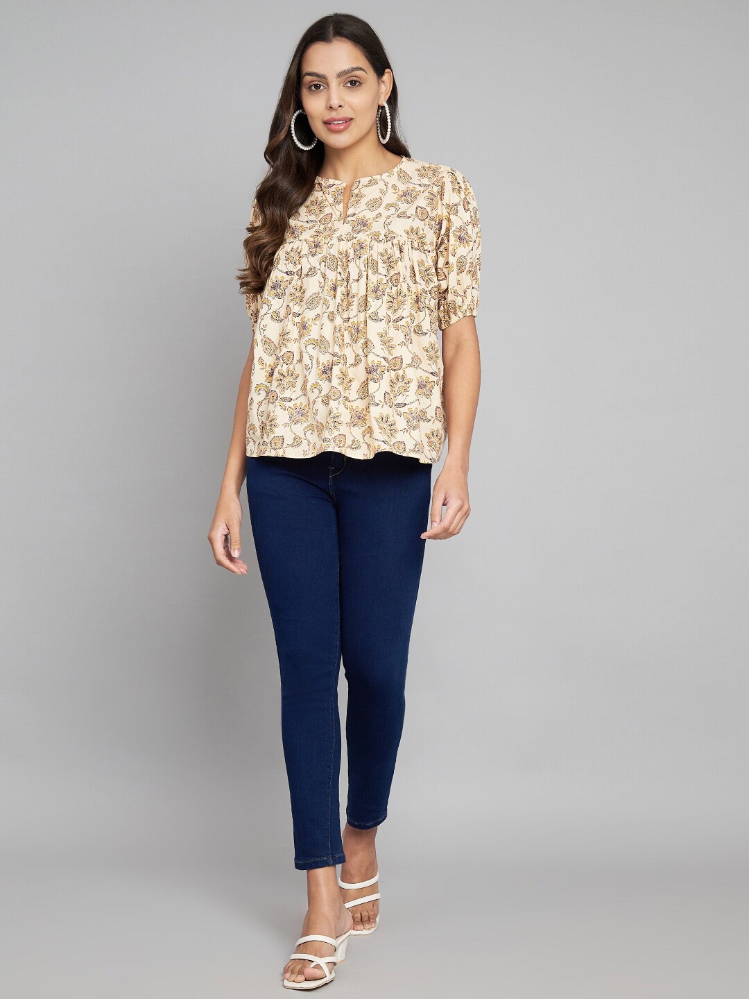 

Amagyaa Floral Printed Pure Cotton Top, Cream