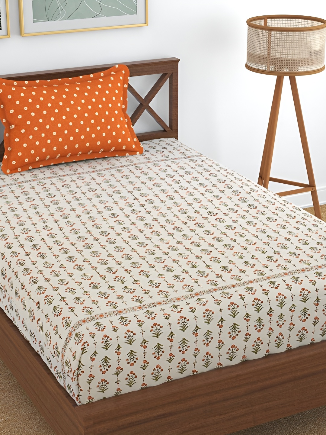 

UrbanArts Cream Floral 400 TC Single Superfine Bedsheet With 1 Pillow Cover