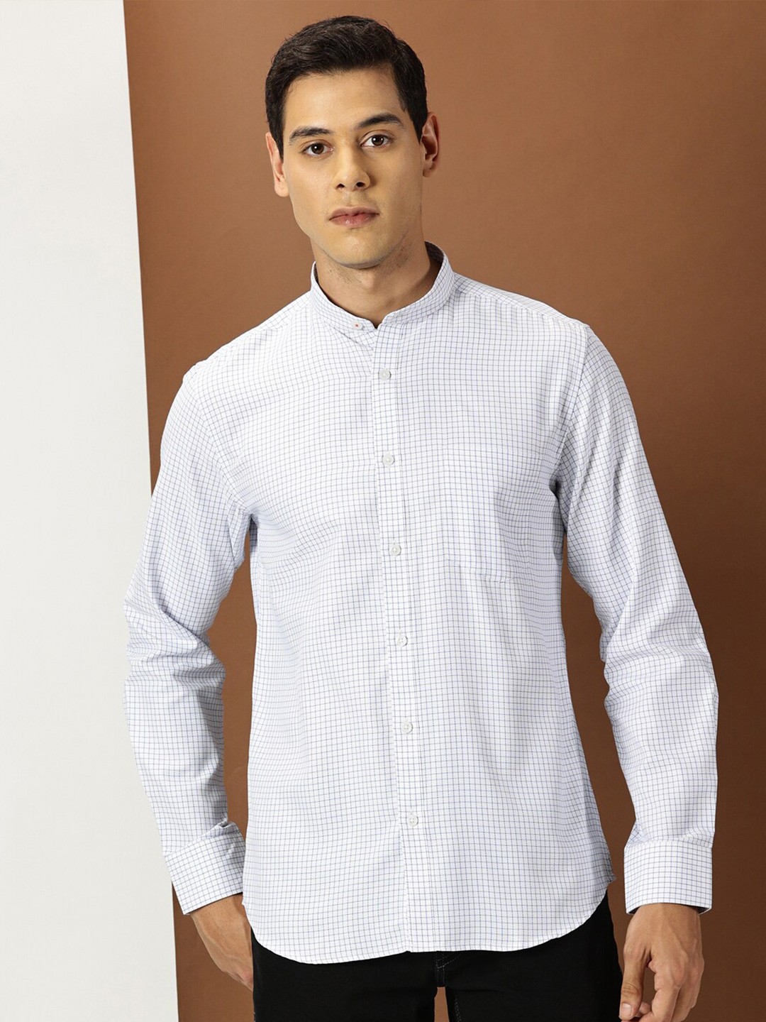 

INVICTUS Slim Fit Striped Mandarin Collar Long Sleeves Cotton Casual Shirt, White