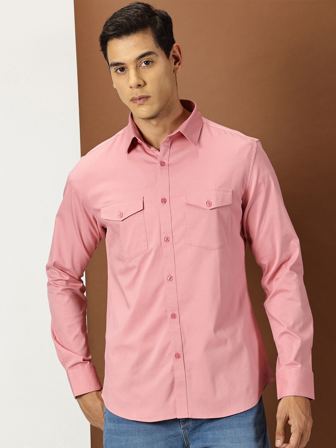 

INVICTUS Slim Fit Spread Collar Long Sleeves Cotton Casual Shirt, Pink