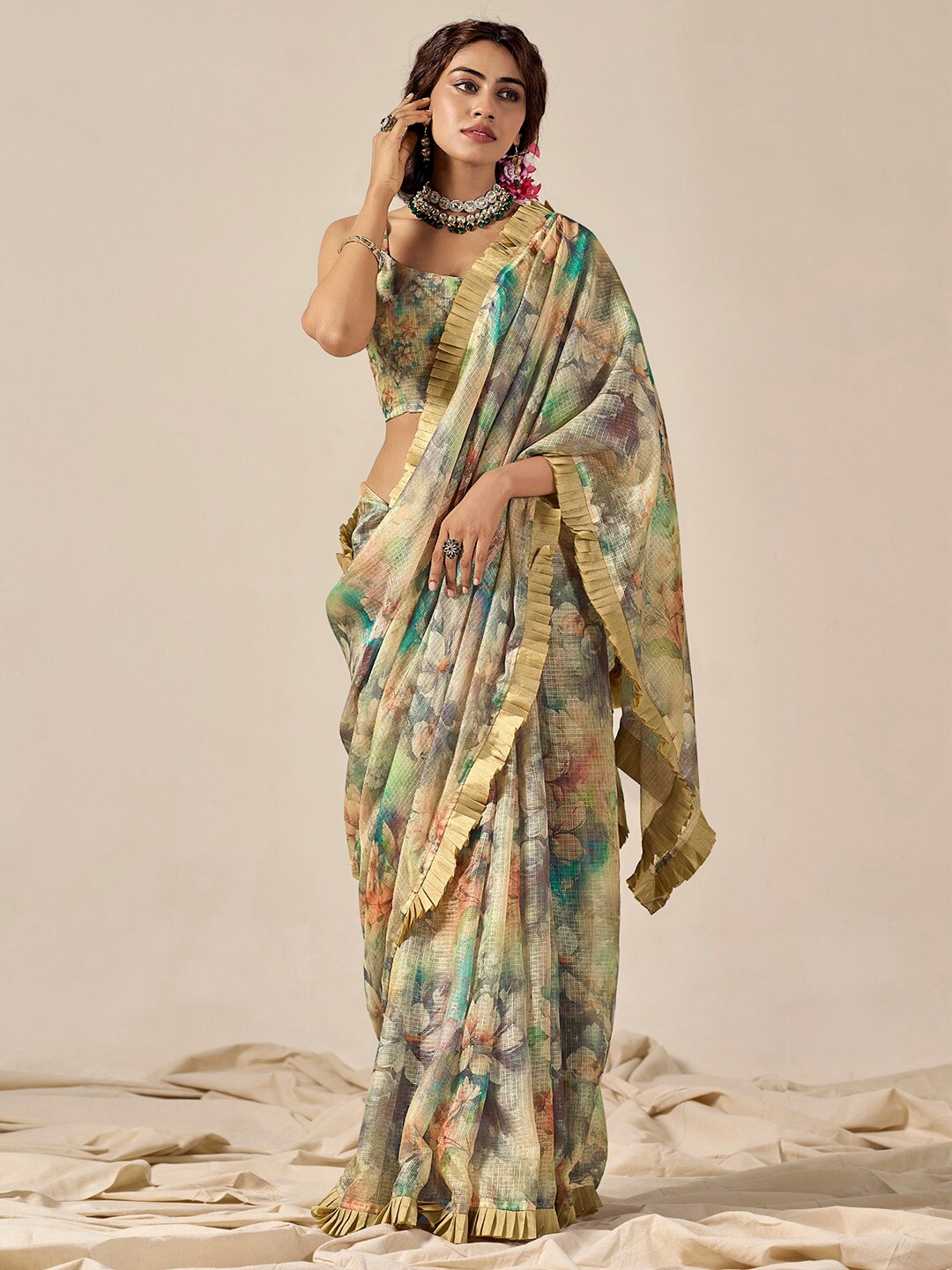 

Anouk Embellished Floral Saree, Beige
