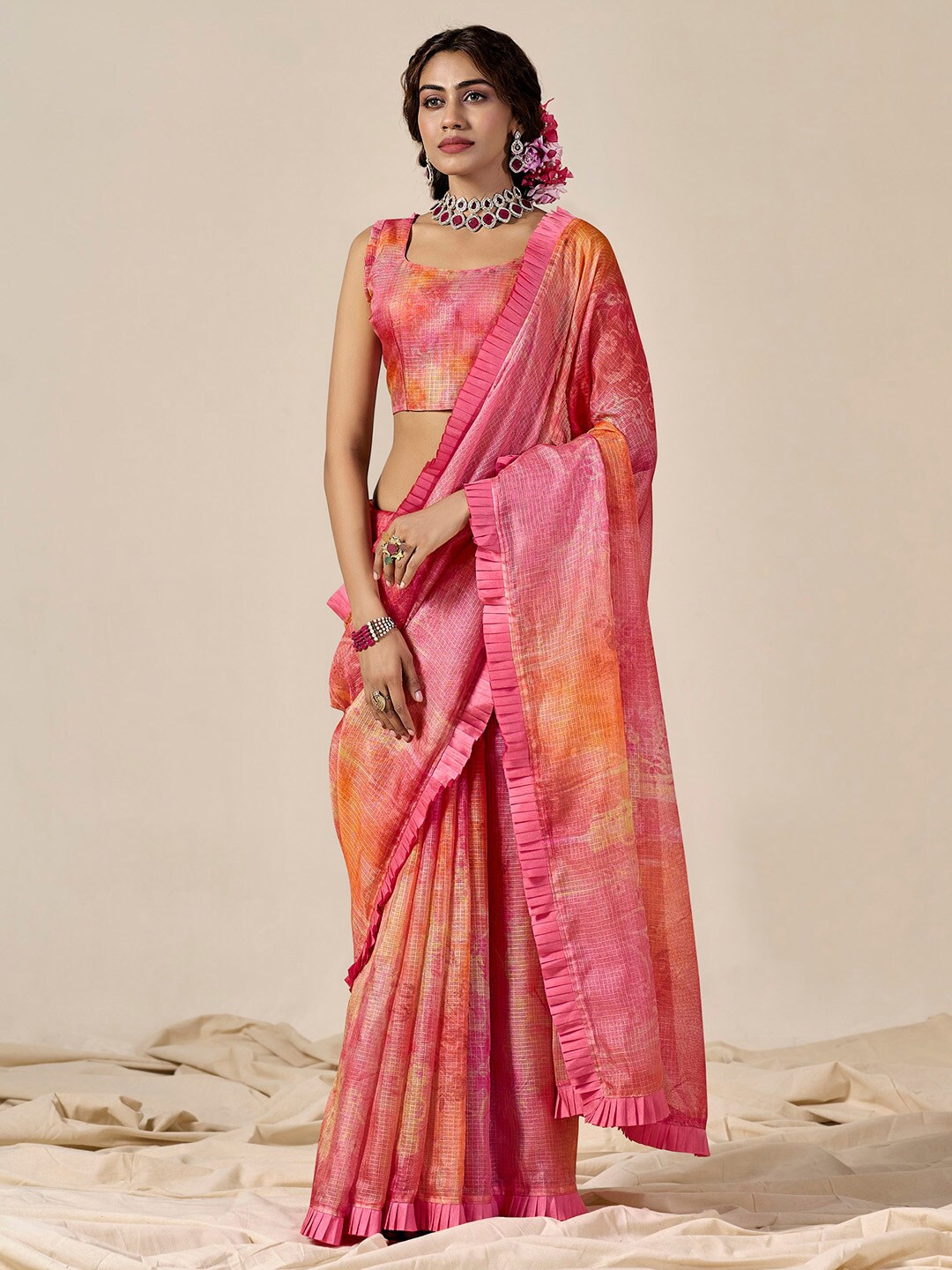 

Anouk Embellished Floral Saree, Pink