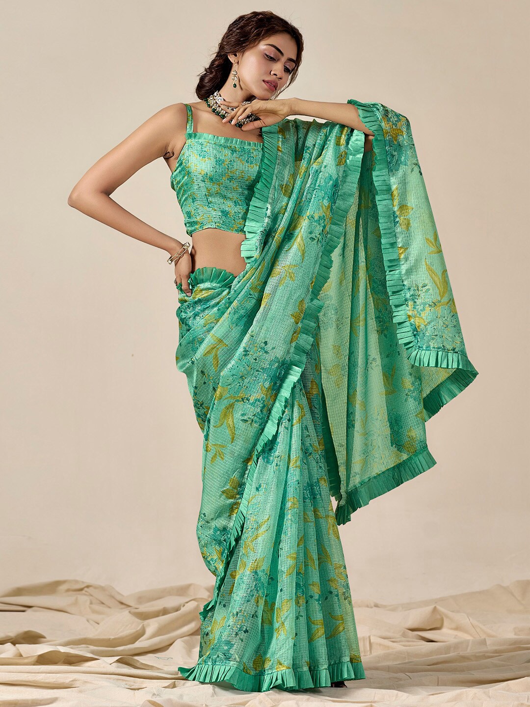 

Anouk Embellished Floral Saree, Sea green