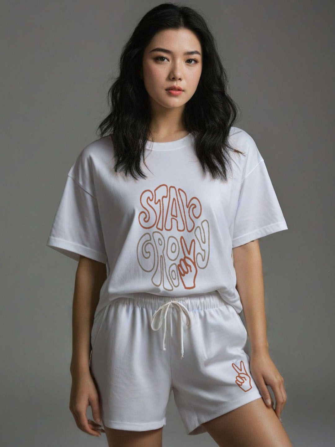 

KRAASA Cotton Printed T-shirt With Shorts, White