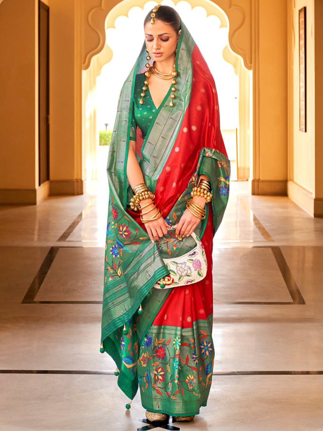 

Anouk Woven Design Jaali Silk Blend Banarasi Saree, Red