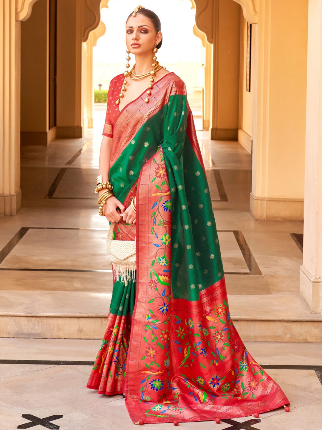 

Anouk Woven Design Zari Silk Blend Designer Banarasi Saree, Green