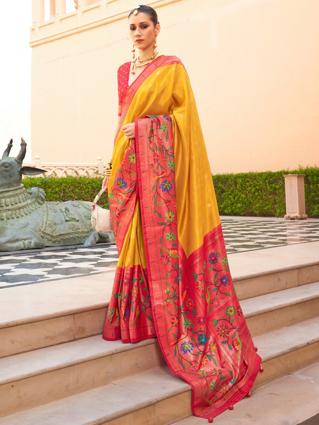 

Anouk Woven Design Zari Silk Blend Banarasi Saree, Yellow