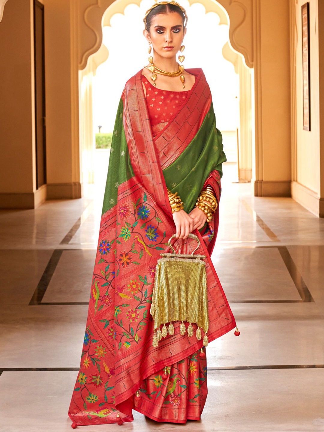 

Anouk Woven Design Zari Banarasi Saree, Green