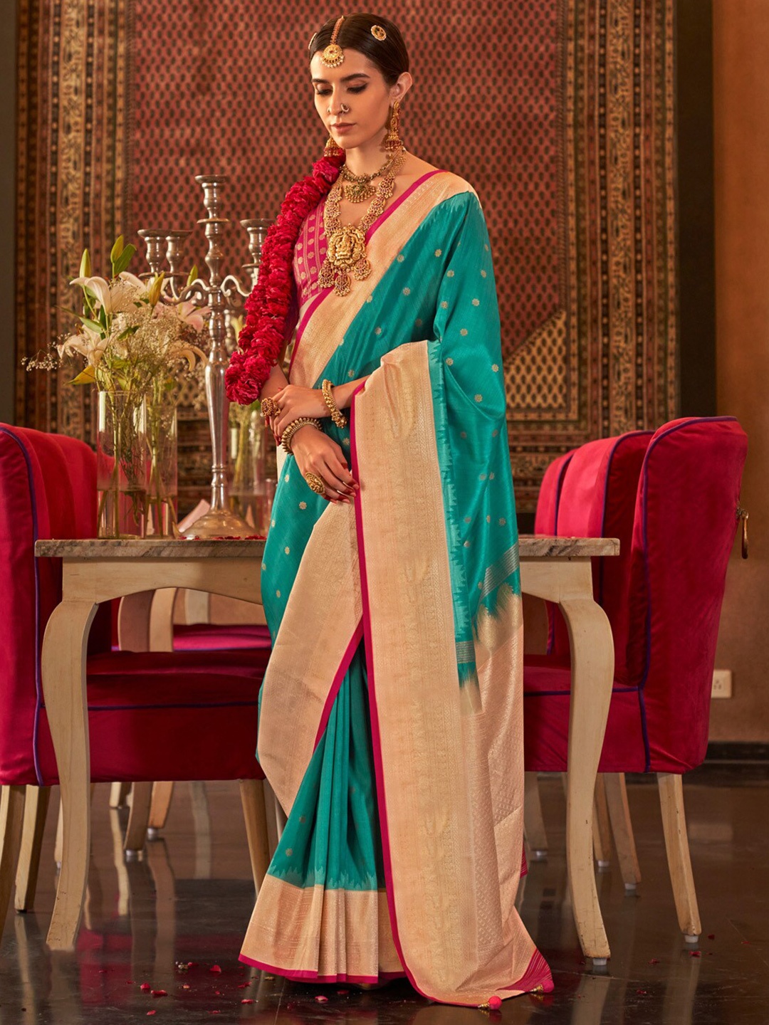 

Anouk Ethnic Motifs Zari Silk Blend Banarasi Saree, Blue